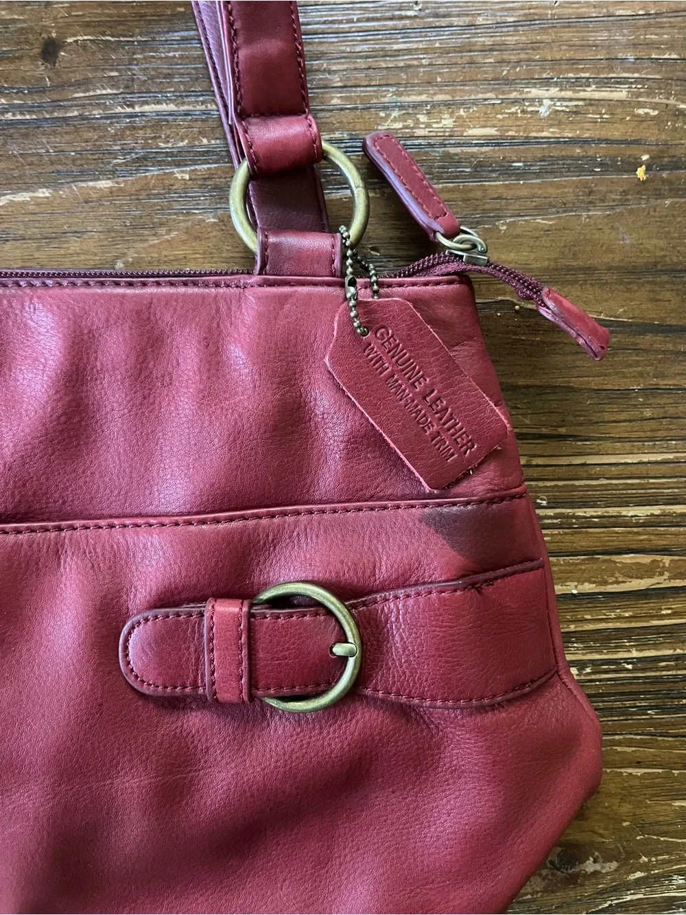 St. John's Bay Red Leather Shoulder Bag with Buckle Rings